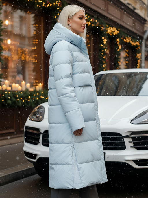 Пальто утепленное стеганное зимнее с капюшоном женское голубого цвета 9620Gl - Mtforce фото 22
