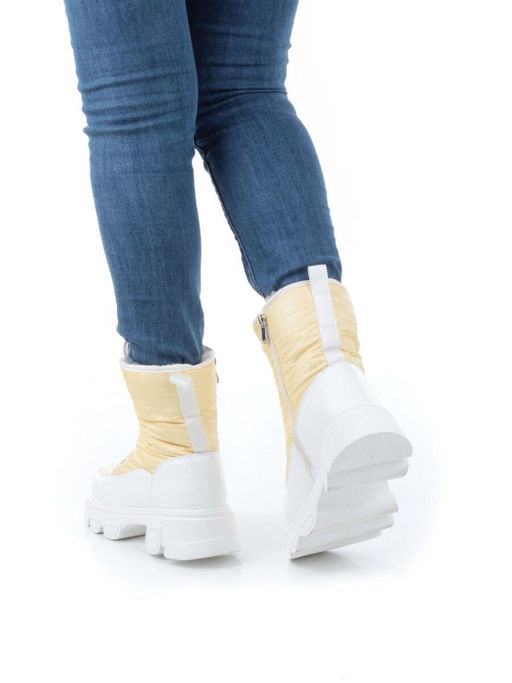 02-FAS99-5Z YELLOW/WHITE Дутики женские (искусственная кожа, плащевая ткань, шерсть) - Фабричный китай фото 3