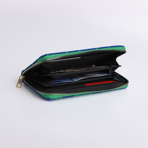 Кошелёк женский на молнии, 19.5×2.5×10 см, с геометрическим узором, синий/зелёный
