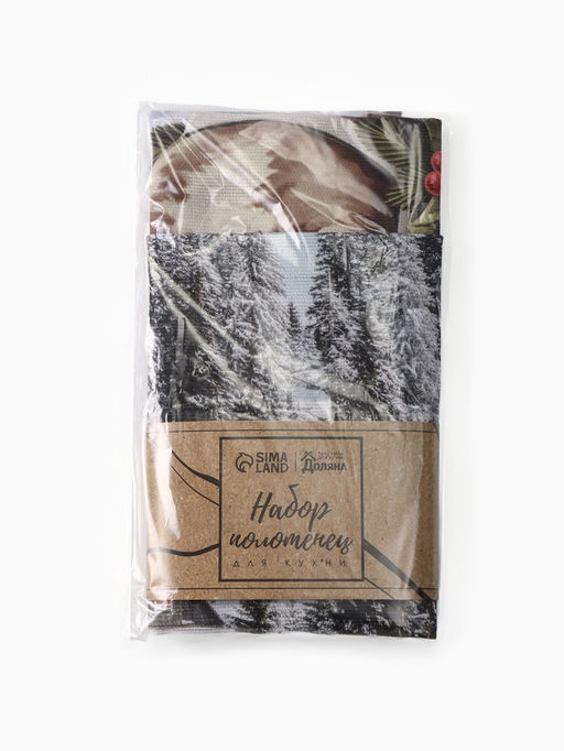 Набор кухонных полотенец Доляна. Зимняя сказка: 35?60 см-2 шт., 100% хлопок, рогожка, 160 г/м?