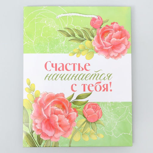 Цена за 2 шт. Пакет подарочный ламинированный, упаковка, Счастье начинается с тебя, MS 18?23?8 см