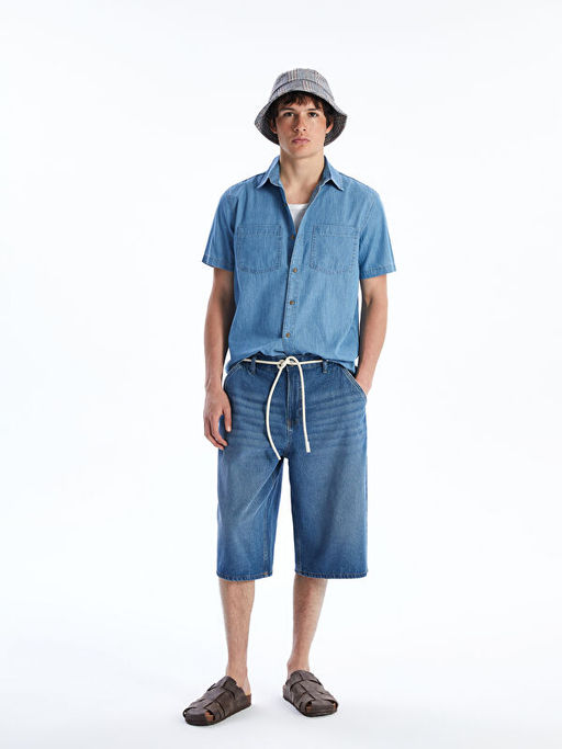 Regular Fit K?sa Kollu Erkek Jean G?mlek