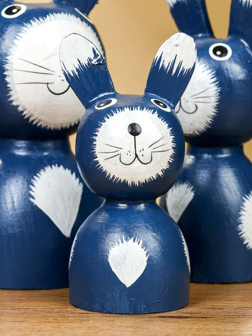 Набор сувенирный Зайки, h=14 см, h=12 см, h=9 см, дерево, синий