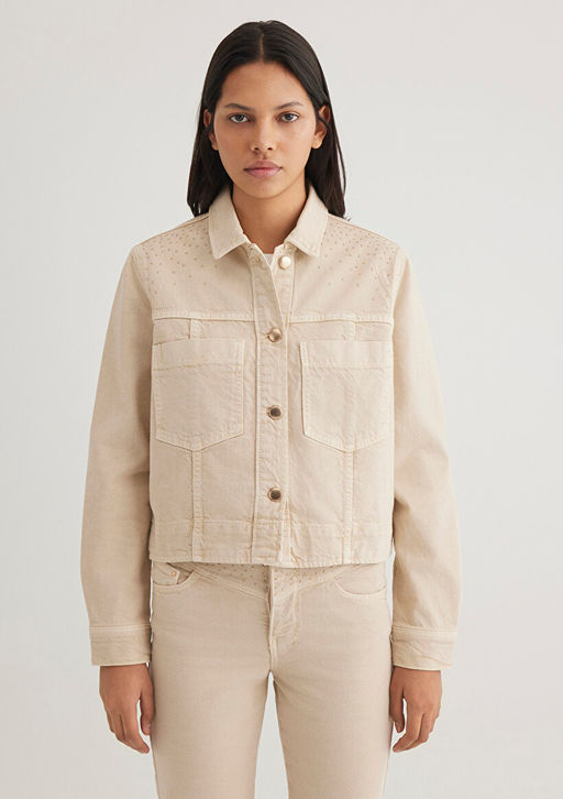 Tanya Gold Premium Tasl? Krem Jean Ceket - Mavi фото 4