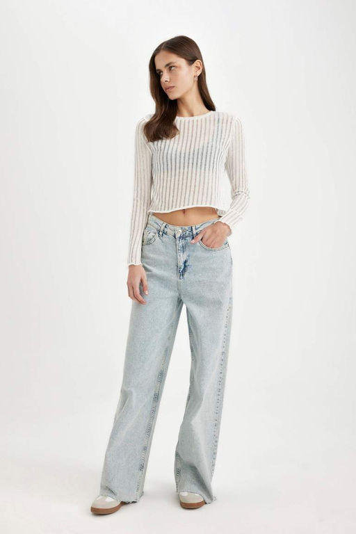 Рубашка на бретельках стандартного кроя с круглым вырезом и длинными рукавами - Defacto фото 2