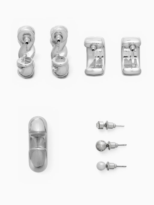 Серьги и кафф QF Переплетение, набор 8 шт. цвет серебро  фото 2