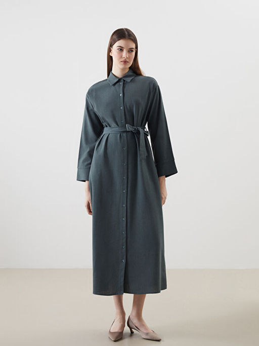 Keten Kar???ml? Kad?n G?mlek Elbise