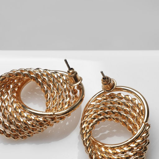 Цена за 2 шт. Серьги металл «Переплетение» нити, цвет золото