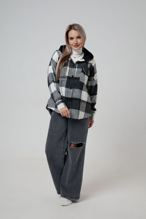 Рубашка женская в клетку с капюшоном РЖКК-01