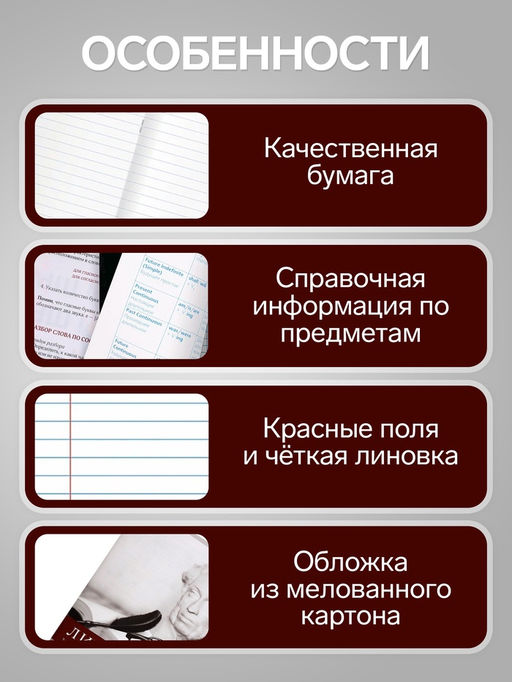 Цена за 15 шт. Тетрадь предметная, 48 листов линейку Calligrata, «Чёрное-белое. Литература», серые листы