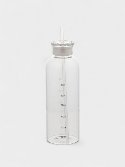 Бутылка для воды, 790 мл, 7.5×23 см, с трубочкой и шкалой времени, стекло, прозрачная