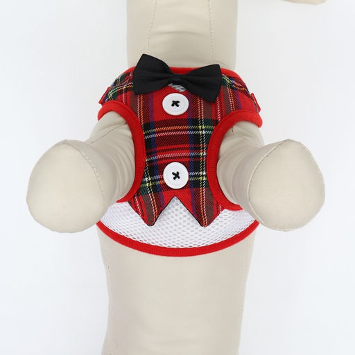 Комплект с мягкой шлейкой и бантиком Клетка, размер M, поводок 120 x 1,5 см, ОГ 28-46 см - Пижон фото 9