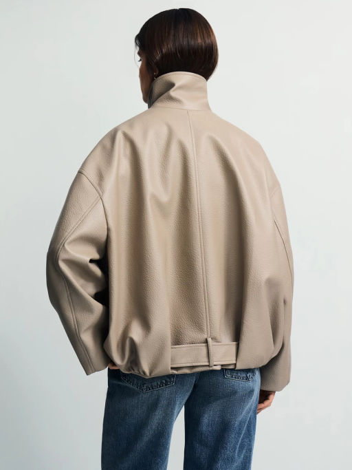 Куртка-бомбер из искусственной кожи с ремнем / Zarina  фото 6