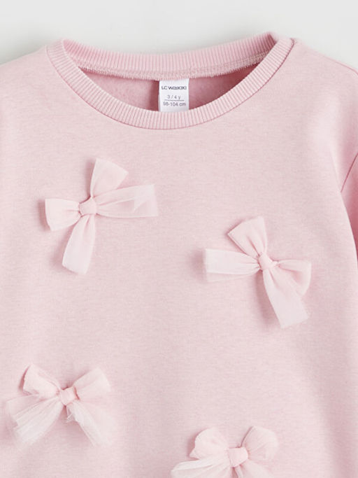 Bisiklet Yaka Fiyonk Bask?l? K?z ?ocuk Sweatshirt 2li