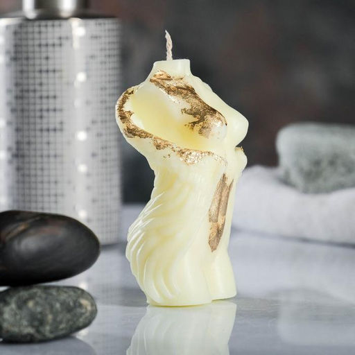 Фигурная свеча "Торс женский с крыльями" молочная с поталью 10см