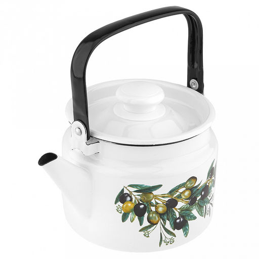 "Оливковая ветвь" Чайник эмалированный 2л, д16см, h13см, металлическая крышка с пластмассовой ручкой-кнопкой, металлическая подвижная ручка (Россия)