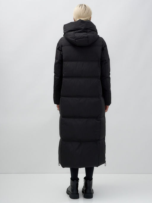 Пальто утепленное стеганное зимнее с капюшоном женское черного цвета 9602Ch - Mtforce фото 5