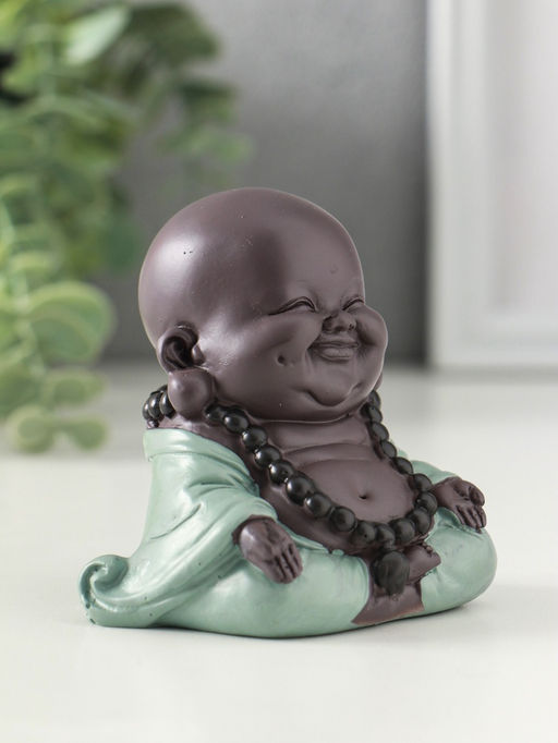 Сувенир полистоун "Маленький будда - Абхайя-мудра" зелёно-коричневый 8х6х6 см