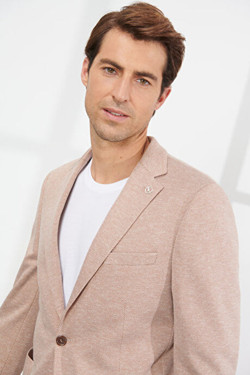 Slim Fit Dar Kesim Mono Yaka Desenli Kiremit Ceket 4A0423200020KMT