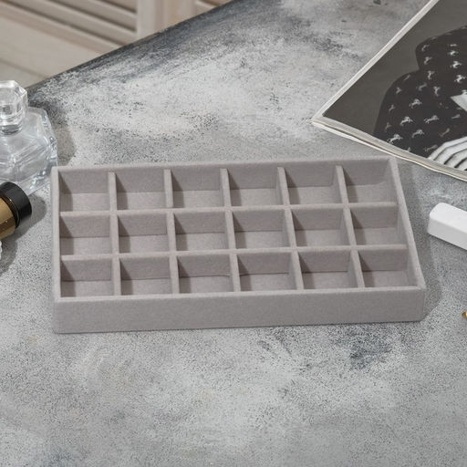 Подставка для украшений QF18 ячеек, флок, 21?12.3?2.5 см, серая