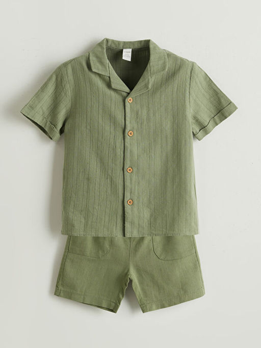 Keten Kar???m Erkek ?ocuk G?mlek ve ?ort 2li