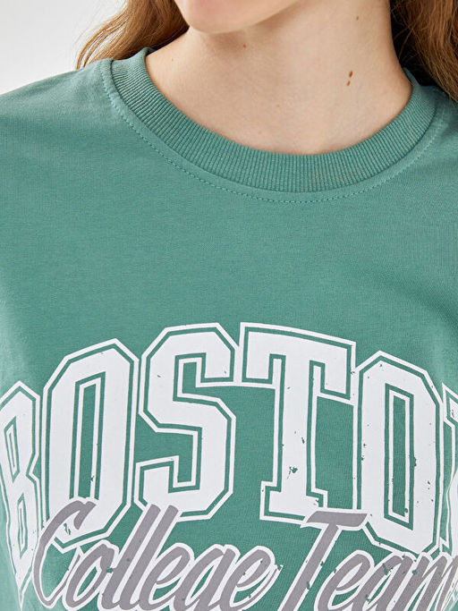 Bisiklet Yaka Bask?l? Kad?n Sweatshirt