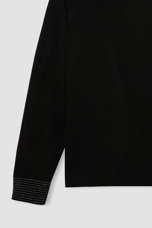 Женский черный свитер-туника стандартного кроя с круглым вырезом и рукавами реглан - Defacto фото 14