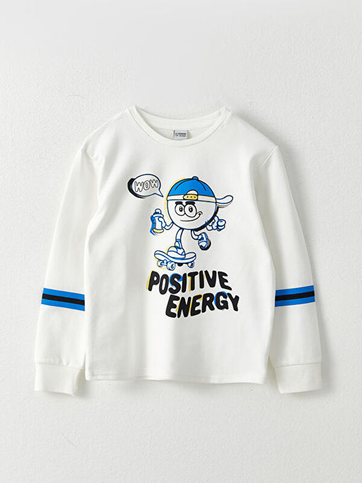 Bisiklet Yaka Bask?l? Uzun Kollu Erkek ?ocuk Sweatshirt ve ?ort - Waikiki фото 2