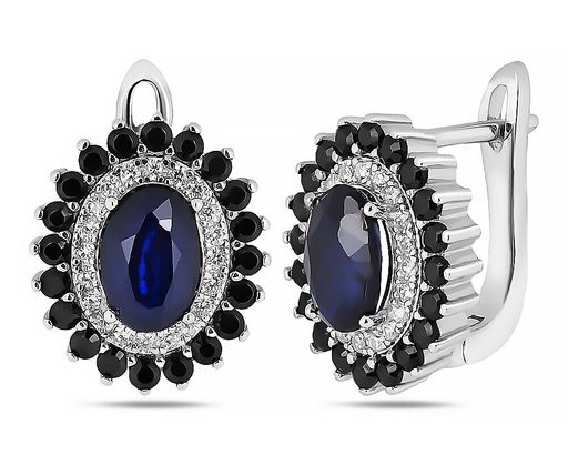 Серьги, сапфир корунд , шпинель нат., NKD-2207