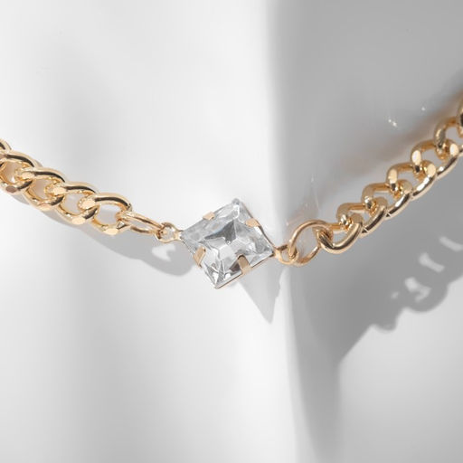 Чокер Цепь ромб, цвет белый в золоте, 32см - Queen fair фото 2