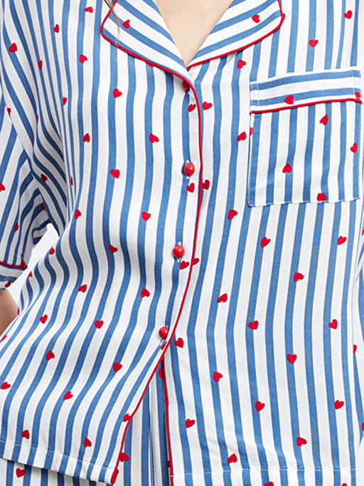 G?mlek Yaka Desenli Kad?n Pijama Tak?m?