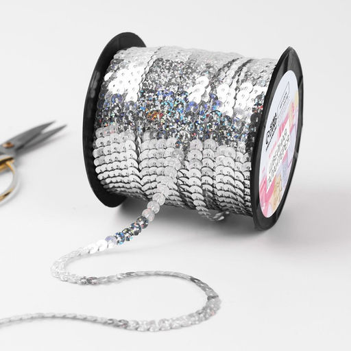 Пайетки на нити, голография, 6 мм, 91±1 м, цвет серебряный