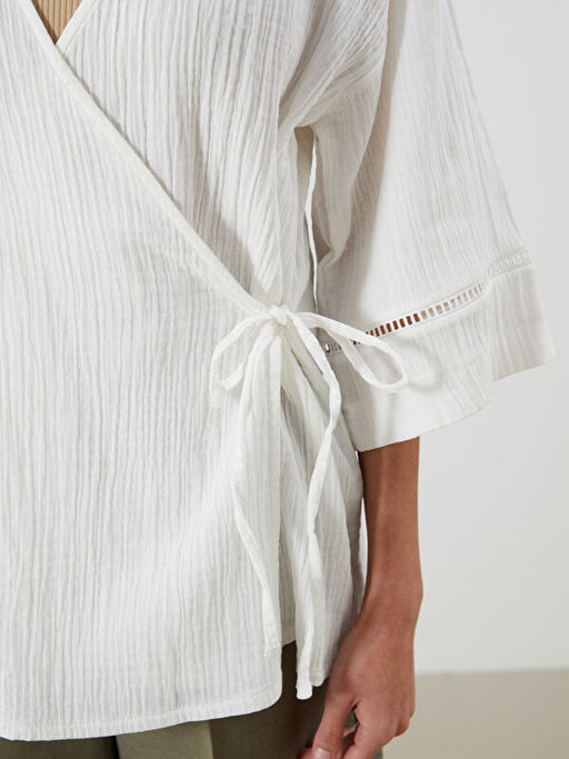 V Yaka Dokulu Oversize Kad?n Kimono