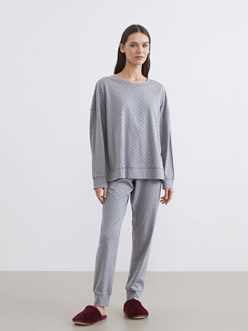 Bisiklet Yaka Puantiyeli Kad?n Pijama Tak?m?