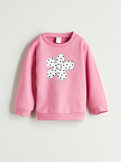 Bisiklet Yaka Bask?l? K?z ?ocuk Sweatshirt