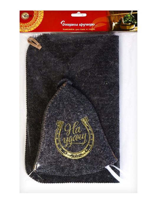 Набор для бани и сауны «На удачу», шерсть 50%, полиэфир 50%, 2 предмета: шапка, коврик