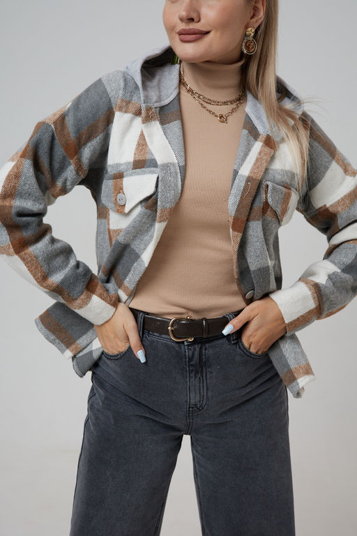 Рубашка женская в клетку с капюшоном РЖКК-01