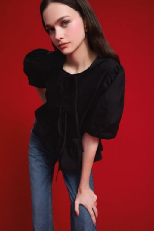 Sevgililer Gunu Bisiklet Yaka Poplin K?sa Kollu Bluz