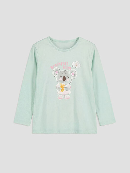 Bisiklet Yaka Bask?l? K?z ?ocuk Pijama Tak?m