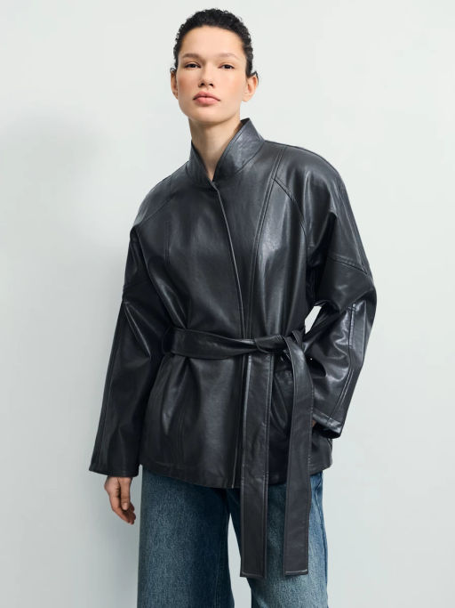 Куртка с поясом из искусственной кожи / Zarina  фото 6