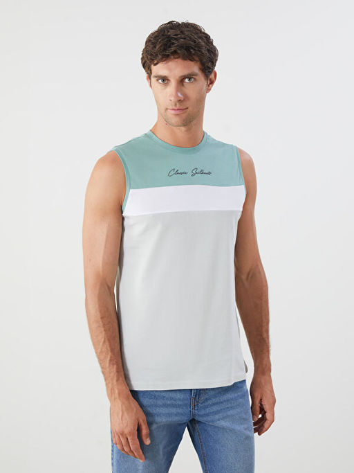 Bisiklet Yaka Renk Bloklu Erkek Kolsuz Ti??rt