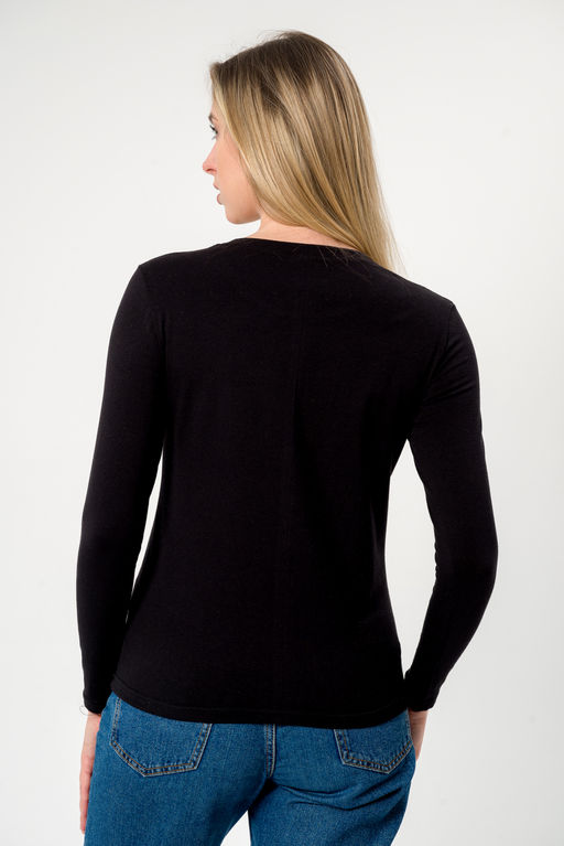 Лонгслив женский из кулирки с лайкрой чёрный - Амадэль фото 4