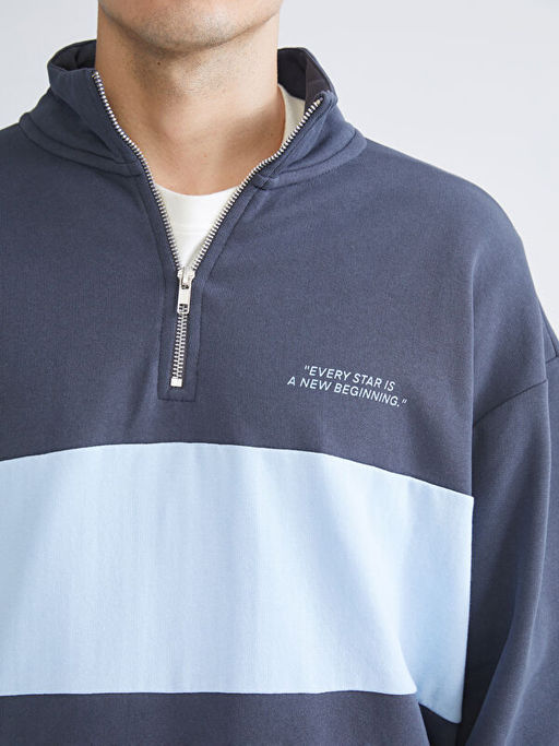 Dik Yaka Uzun Kollu Bask?l? Erkek Sweatshirt