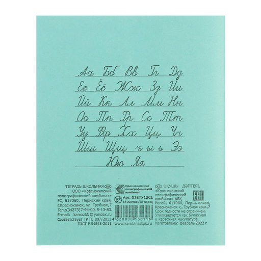 Цена за 200 шт. Тетрадь 18 листов в линейку «Зелёная обложка», эконом, плотность обложки 60 г/м²