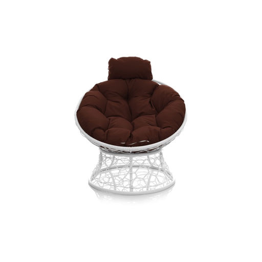 Кресло садовое «Папасан мини», 77×81×68 см, с искусственным ротангом, белое, с коричневой подушкой