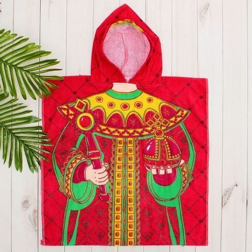 Детское пончо Царь 60*120 см. велюр-махра хлопок 100% - Лен поволжья фото 2