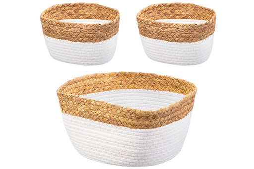 Набор 3 плетеных корзин 1 корзинка 30*25*14 см, 2 корзинки 22*14*12 см, белый - Elan gallery фото 3