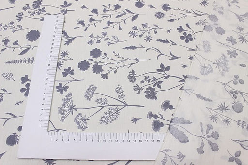 Сатин Ботаника - монохром цв.кремовый/сланцево-серый, ш.2.35м, хлопок-100%, 120гр/м.кв - Купава фото 3