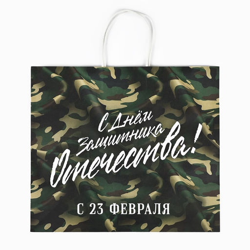 Пакет подарочный крафт «23 февраля», 32×28×15 см