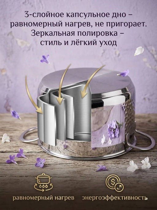 Кастрюля Luna 2,1 л, нерж. сталь (для всех типов плит) арт.111166 /MALLONY/  фото 6